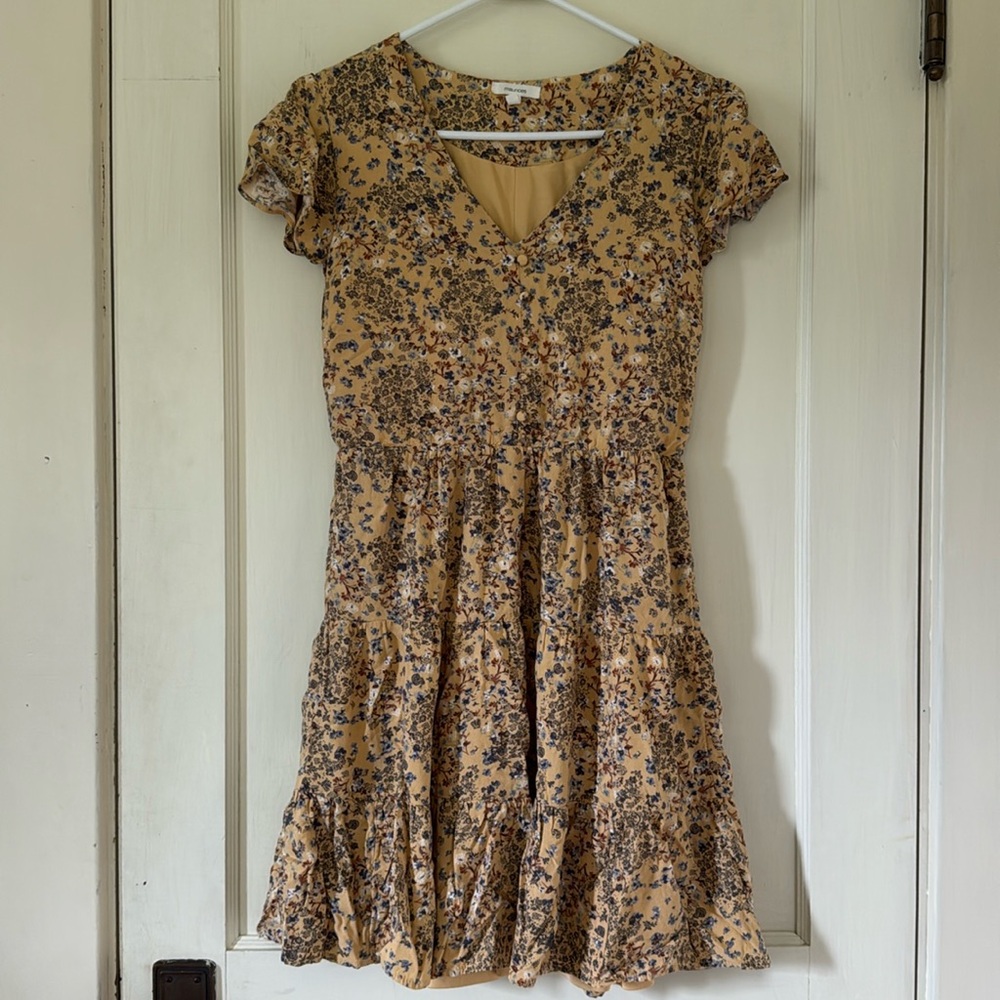 Maurices Light Yellow and Blue Floral Midi Dress XS